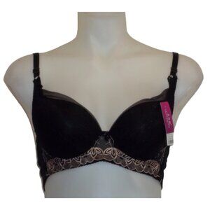 Black/Tan Embroidered Bra – Elegant & Supportive (100% Polyester)
